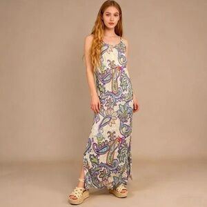 Johnny Was Gigianna Floral Maxi Slip Dress Multicolor Paisley NWT Size Large